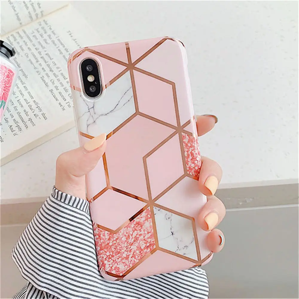 Moskado геометрический мраморный градиент цвета чехол для iPhone 6 6s 7 8 Plus X XR XS Max Flowers Сращивание мягкий чехол для телефона IMD задняя крышка