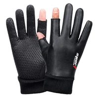 mens winter warm leather riding gloves touch screen waterproof fishing outdoor sports two finger velvet non slip ladies gloves