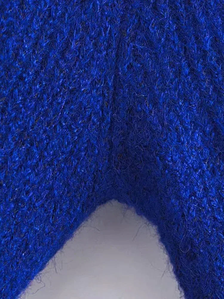 BBWM 2021 Women Y2K Vintage Navy Blue Sweater Girl Streetwear Fashion V Neck Slim Knitted Cardigan Chic Short Tops images - 6