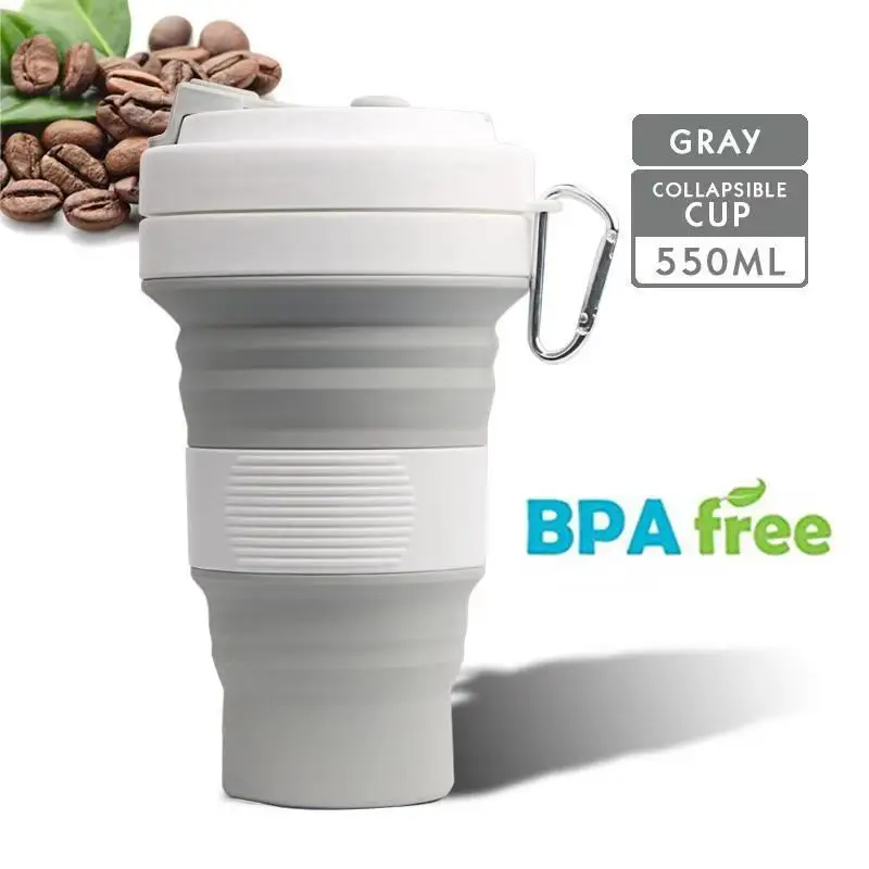550ml gray 550 мл Складная Силиконовая кружка для воды портативная силиконовая телескопическая Питьевая Складная кофейная чашка Складная силиконовая чашка крышки для путешествий - Цвет: 550ml gray
