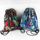 Женский рюкзак на шнурке, летний ранец из ткани Оксфорд с принтом листьев, сумка на плечо, Студенческая винтажная школьная сумка