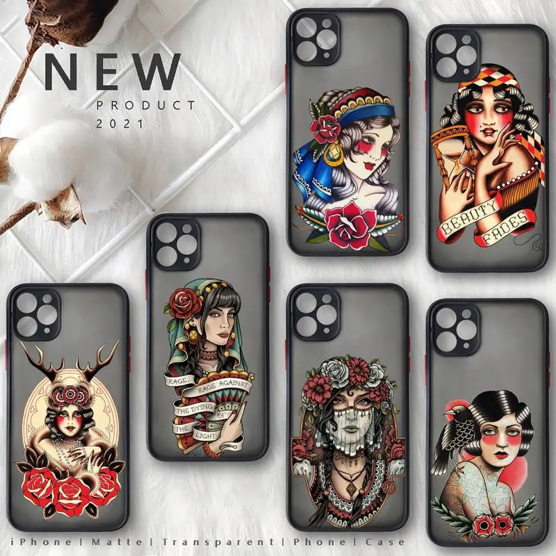 

old school tattoo art Cool Phone Case matte transparent For iphone 7 8 11 12 plus mini x xs xr pro max cover