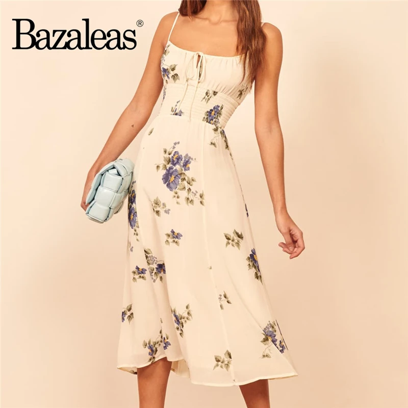 Bazaleas Франция летнее платье на бретельках элегантное женское миди шикарный