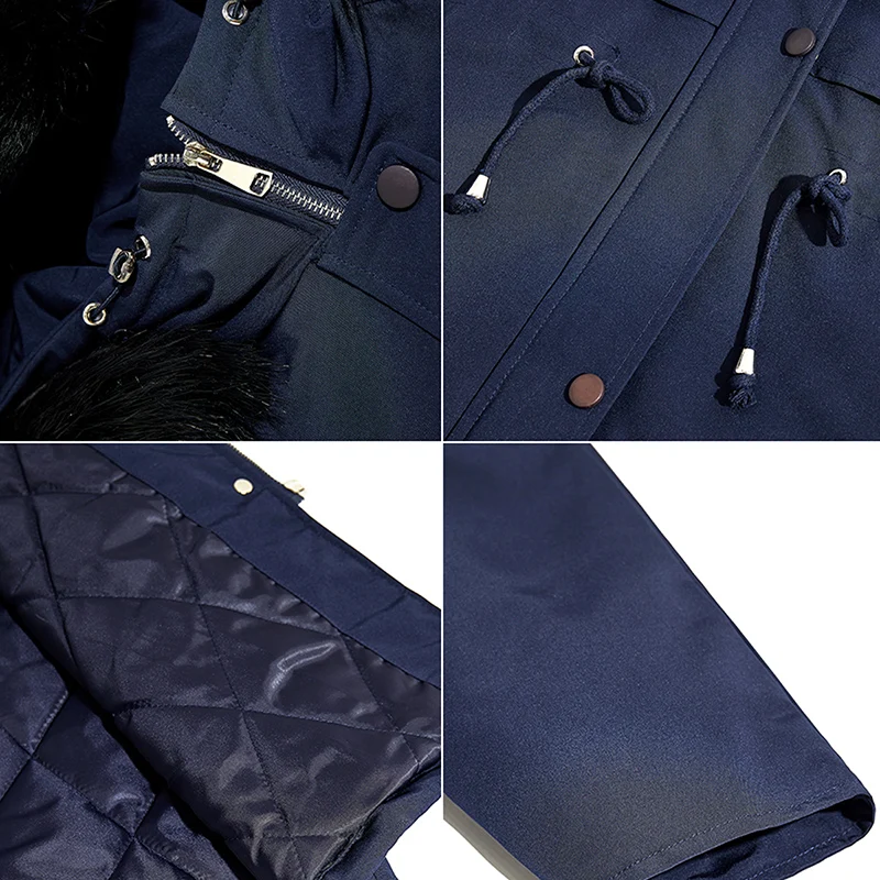 

Winter Clothes Fashion Solid Color Tooling Down Cotton Parkas Women New Faux Fur Collar Thicken Warm Long Hooded Overcoat Casaco