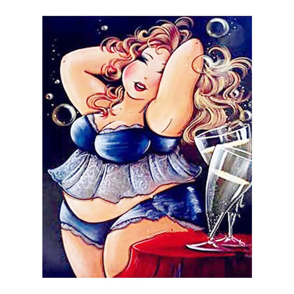 Сексуальная Женская масляная портретная картина с винным бриллиантом вышивка