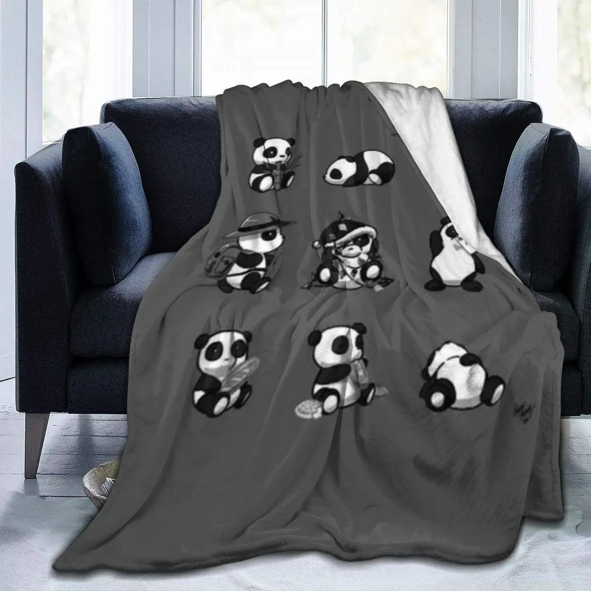 

Comfy Soft Sherpa Plus Velvet Throw Wrap Cloak for Sofa Couch Winter Autumn Cute Panda Set Queen Size School Blanket Wearable