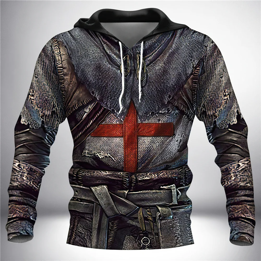 

Крутая Мужская Осенняя Толстовка символ викингов Crusader с 3D рисунком, косплей, уличная одежда с капюшоном