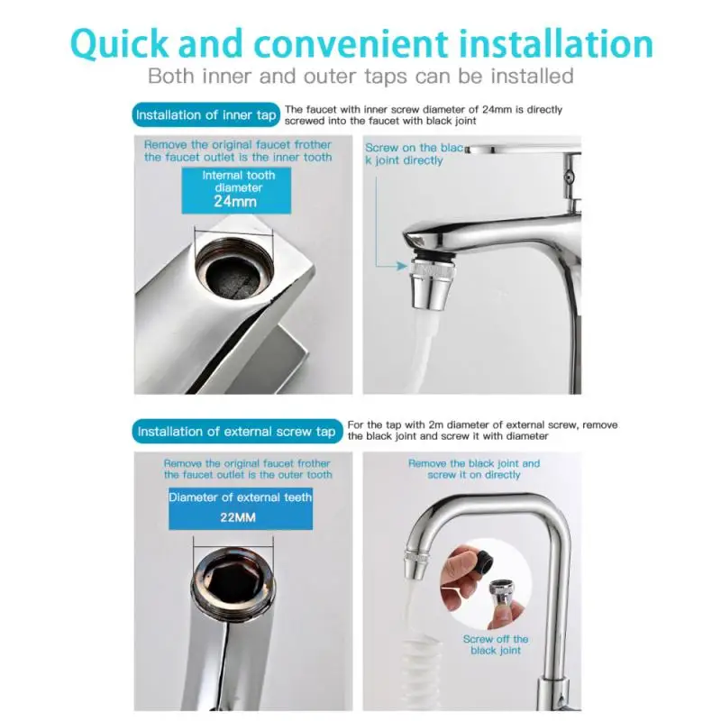 

360 Degree Adjustmen Faucet Extension Tube 2 Modes Kitchen Bathroom Extension Tap Water Filter Kitchen Faucet Accessories