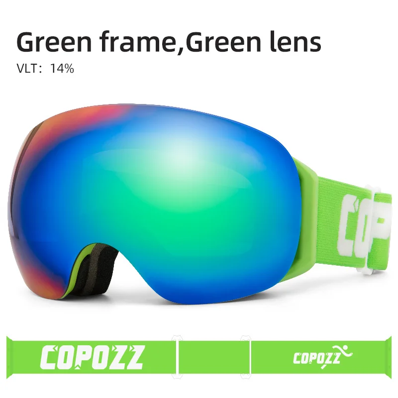green COPOZZ, безрамные лыжные очки с снежной маской для мужчин и женщин, очки для сноуборда с магнитной защитой UV400, противотуманные лыжные очки - Цвет: green