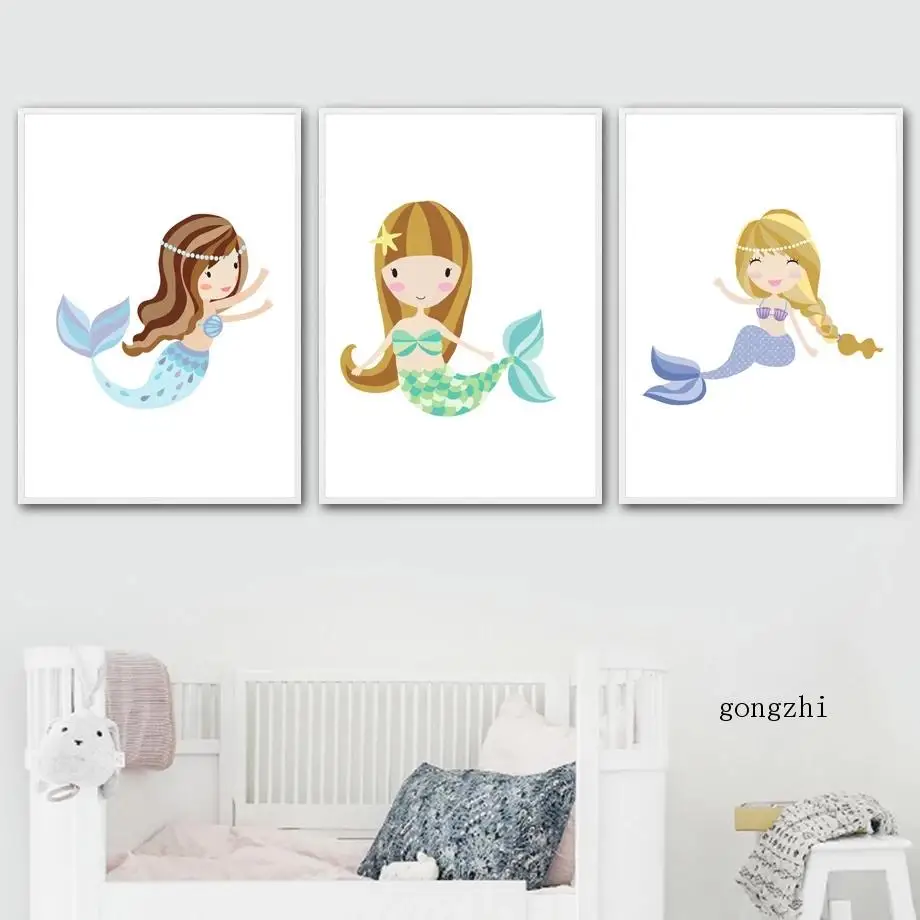Постеры в скандинавском стиле с изображением милой принцессы-русалки красочная