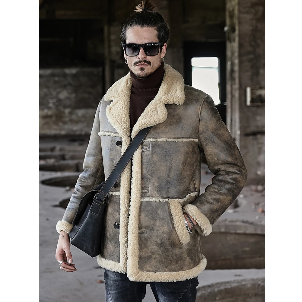 Мужские коричневые B3 дубленка Курточка бомбер Охота кожаная куртка мужские