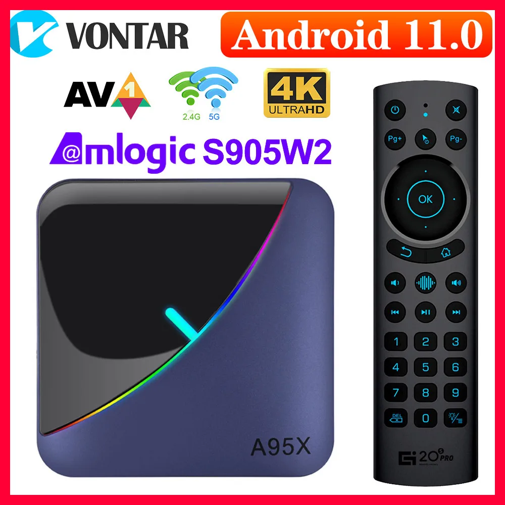 ТВ-приставка A95X F3 Air II RGB Android 11 Amlogic S905W2 4 Гб ОЗУ 64 двойной Wi-Fi 4K 60fps VP9 BT5.0 Youtube