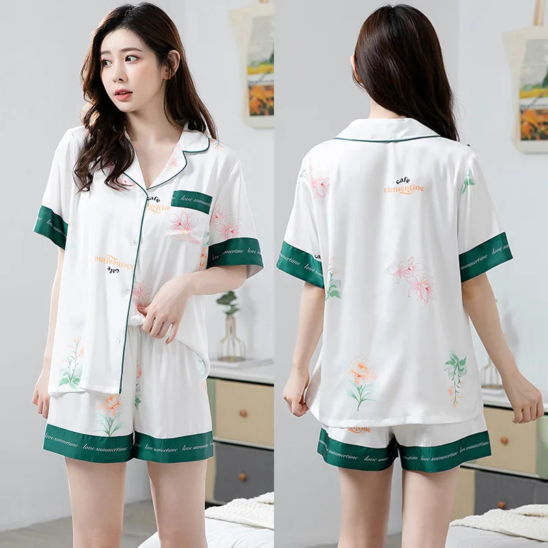 

summer new women's pajamas thin section short-sleeved shorts large floral print pajamas home service ladies pajamas for women s