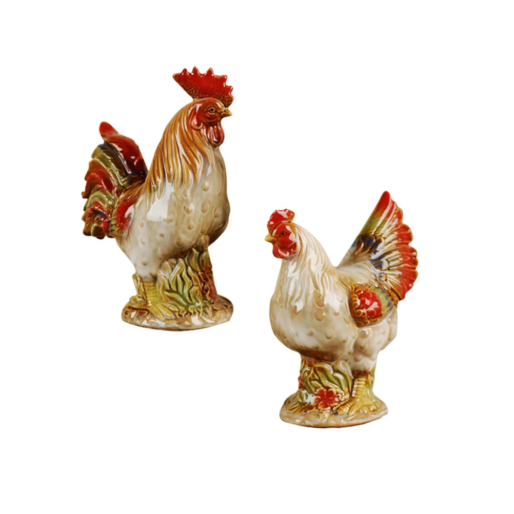 

Керамические фигурки петушиных кур, Реалистичная керамическая куриная фигурка в сельском стиле, поделки для книжной полки, 2 шт.