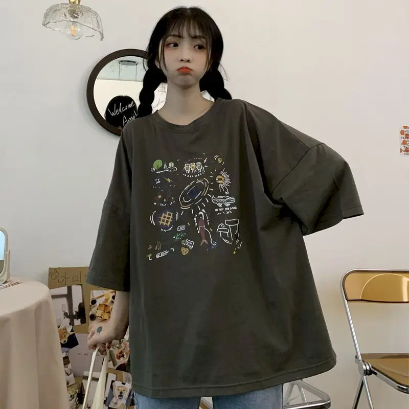 

2021 Summer oversized New Short-sleeved T-shirt Student Korean Loose Harajuku Style Top Women Clothes Graphic T Shirts Fashion