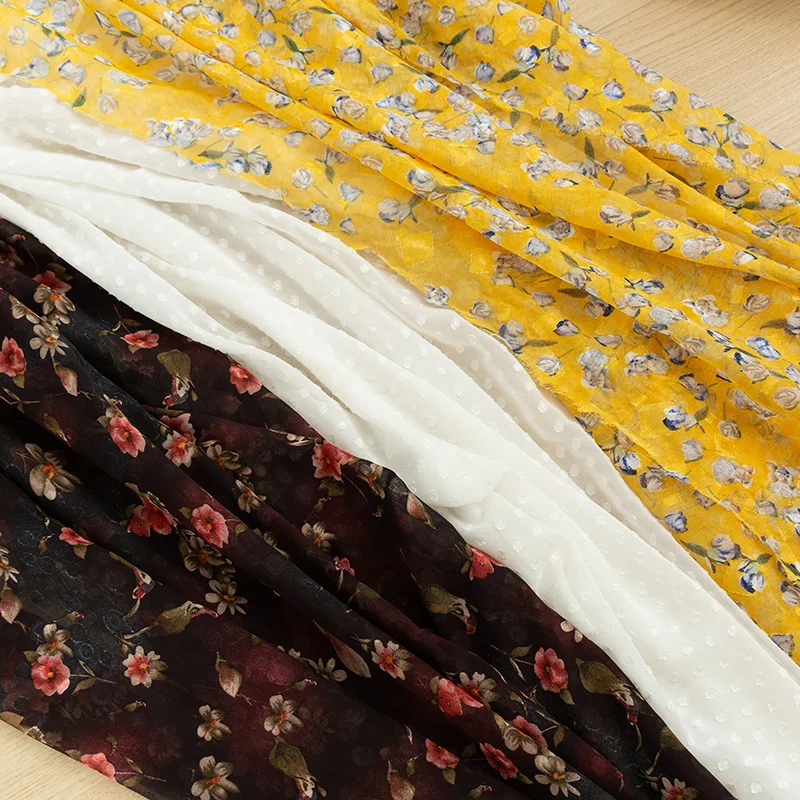 Dot Chiffon Jacquard Print Floral Yellow Fabric For Summer Dress Sewing Material a Bit Transparent TJ0712(JA85) | Дом и сад
