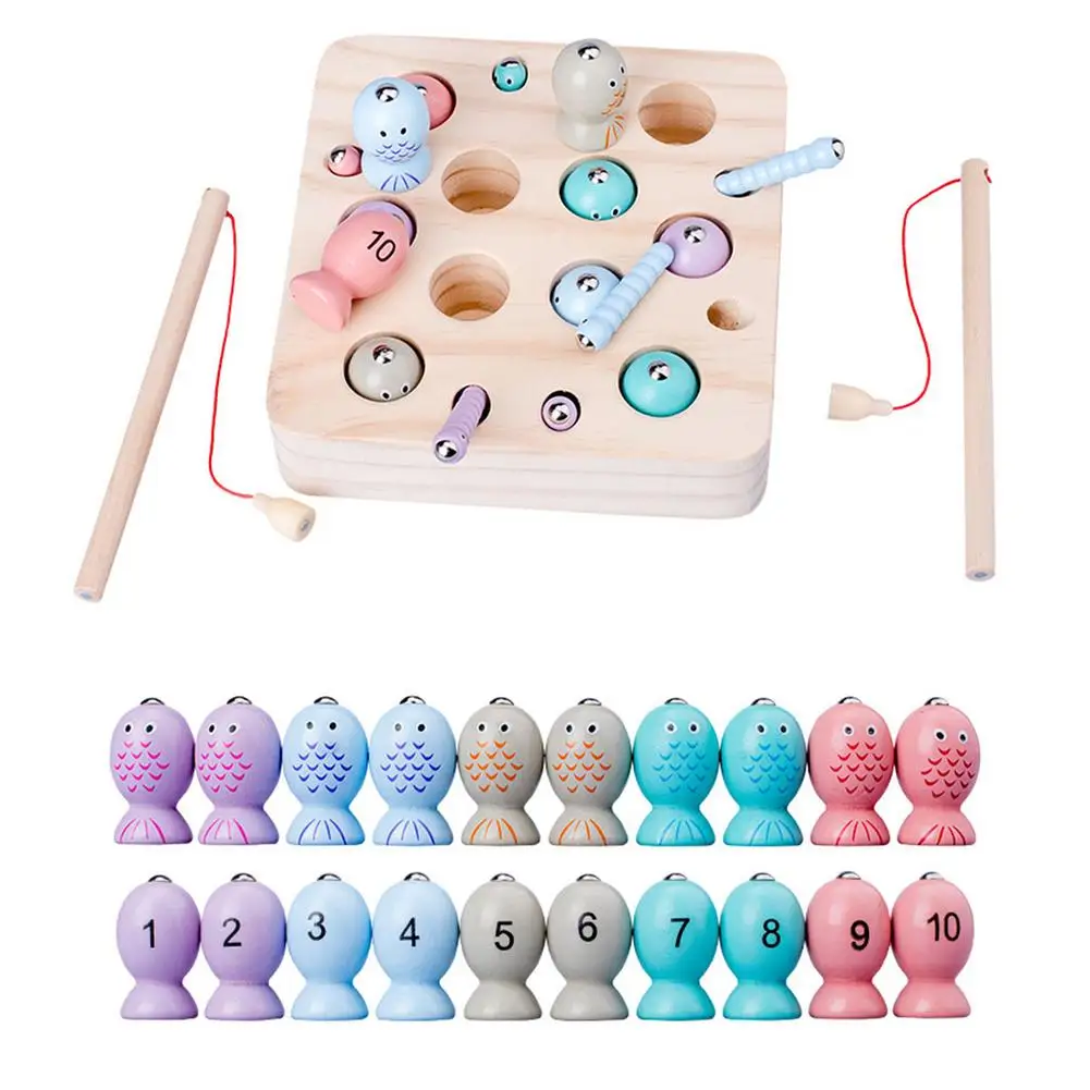 

Children Fishing Toy Set Wooden Magnetic Fishing Game Early Educational Parent-child Interactive Toys Montessori Board Game