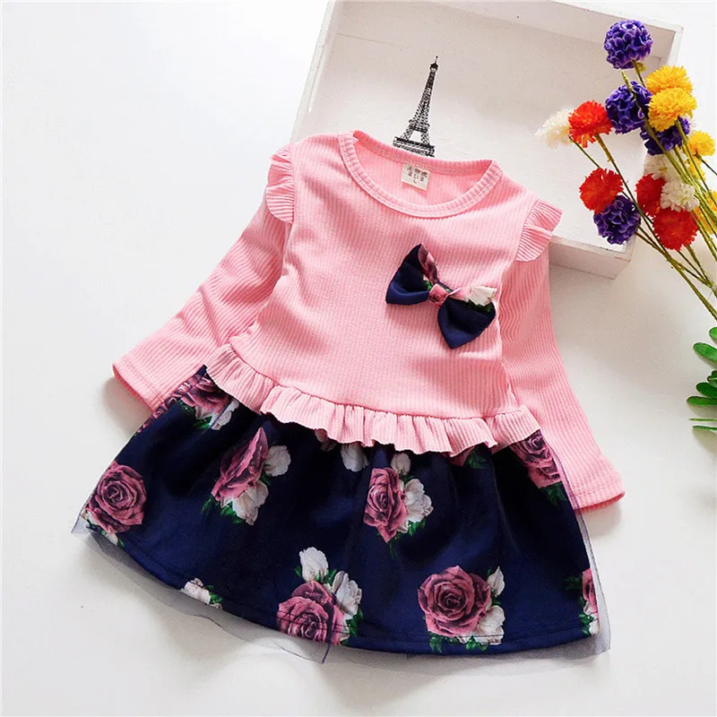 

Fashion Girls' Cute Dresses Baby Flower Dress Lace Floral Big Bow Tutu Girls Party Dress Children Costumes Long Sleeve Dresses