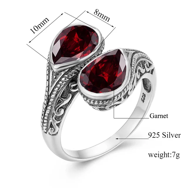 Silver Stones Womens Garnet Ring - Vintage Jewelry - Gothic Tear 6