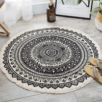round tassel carpet nordic living room bohemian ethnic carpet black mandala modern classic cotton linen carpet