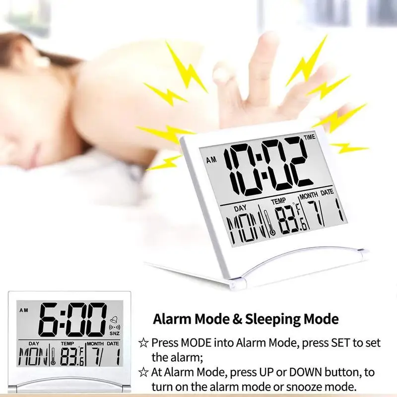 

Folding LCD Digital Alarm Clock Desk Table Weather Station Mini Desk Clock Ectronic Travel Temperature U2Y2