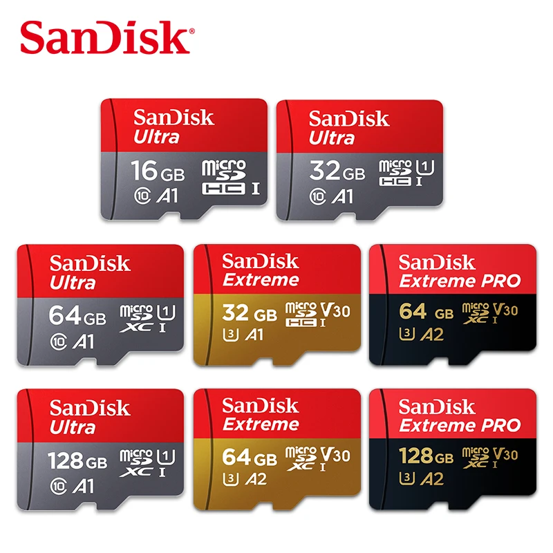 

SanDisk Extreme Pro microSDXC UHS-I CARD 16GB 32GB 64GB 128GB A1 A2 U3 Class 10 microSD Card 4K UHD Memory card Drone fotocamera