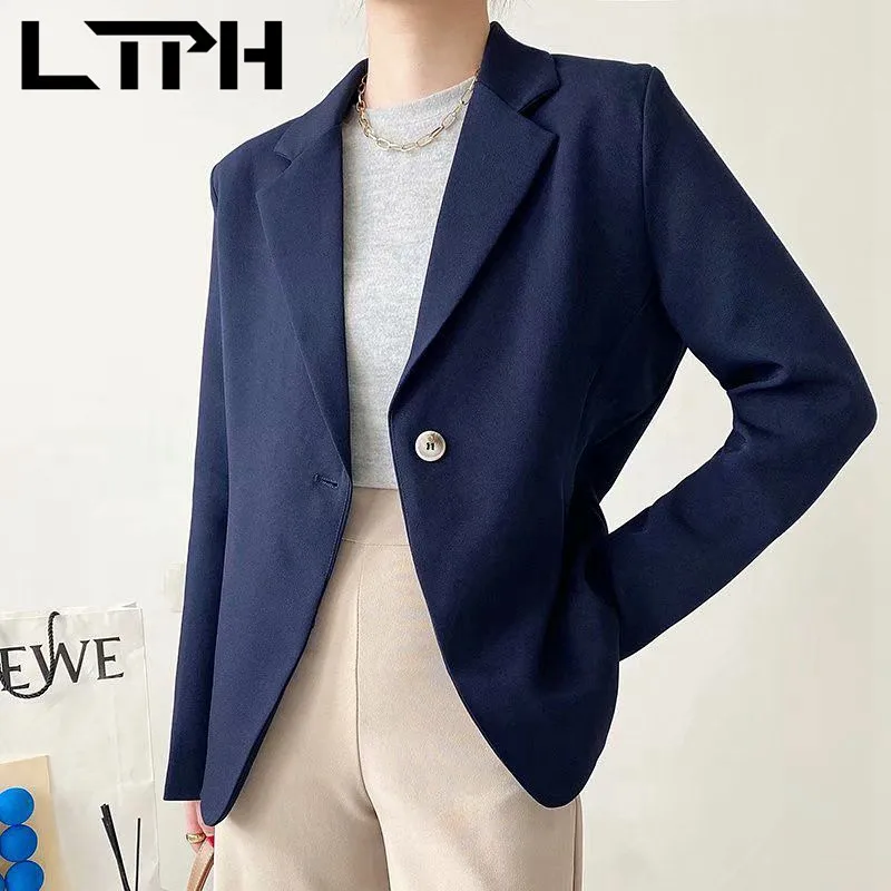 LTPH-Chaqueta clásica de un solo botón para mujer, chaqueta de manga larga que combina con todo, de oficina, traje azul marino, primavera 2021