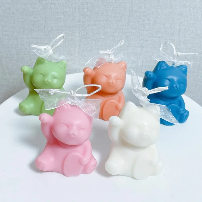 

3D Трехмерная креативная штукатурка Счастливый Кот форма для Ароматических Свечей Сделай Сам домашнее украшение Милая силиконовая форма дл...