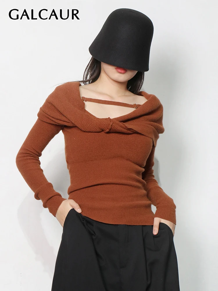 

GALCAUR Solid Casual Sweater For Women Slash Neck Long Sleeve Backless High Waist Slimming Pullover Female 2022 Autumn Clothing