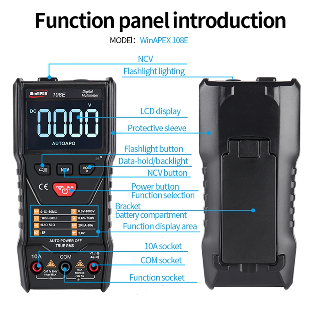 Цифровой мультиметр WinAPEX 108E 6000 отсчетов автоматическое сканирование True RMS