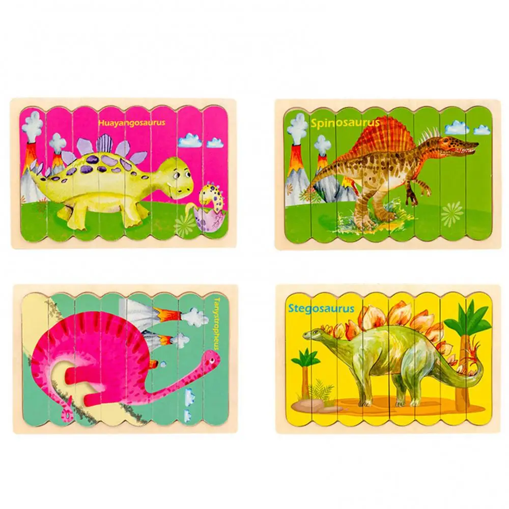 Детский деревянный двухсторонний мультяшный динозавр головоломка игрушка для