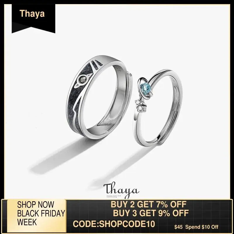 Thaya женские кольца бижутерия 3D с текстурой синяя планета двойные серебряные для