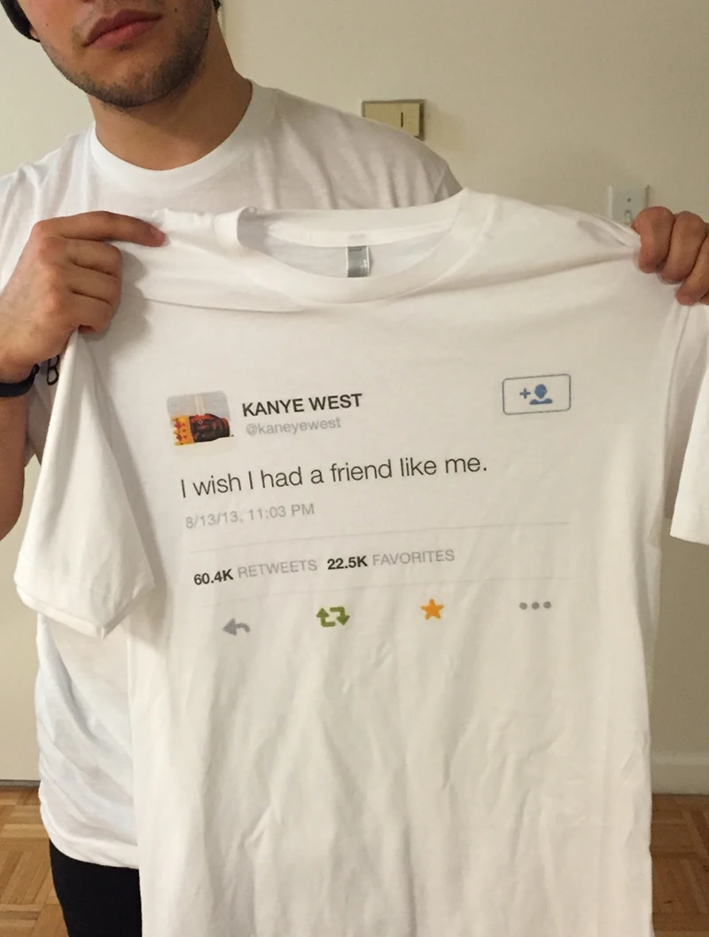 

Kanye West Tweet унисекс Tumblr, модная футболка с принтом, Повседневная Свободная белая рубашка