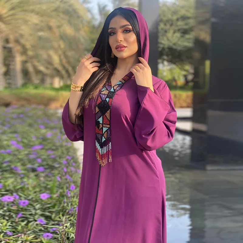 Muslim Women's Robe 2021 Autumn Wwinter Maxi Hooded Long Sleeve Jalabia Dubai Arabic Kaftan Evening Dress Islamic Closed Abaya