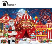 allenjoy winter christmas party snow scenery santa circus background night red curtain gifts ferris wheel photozone backdrop