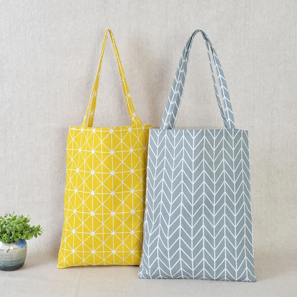 

New Sale Women Shopping Bag Female Canvas Cloth Shoulder Bag Environmental Storage Handbag Reusable Foldable Eco Grocery Totes