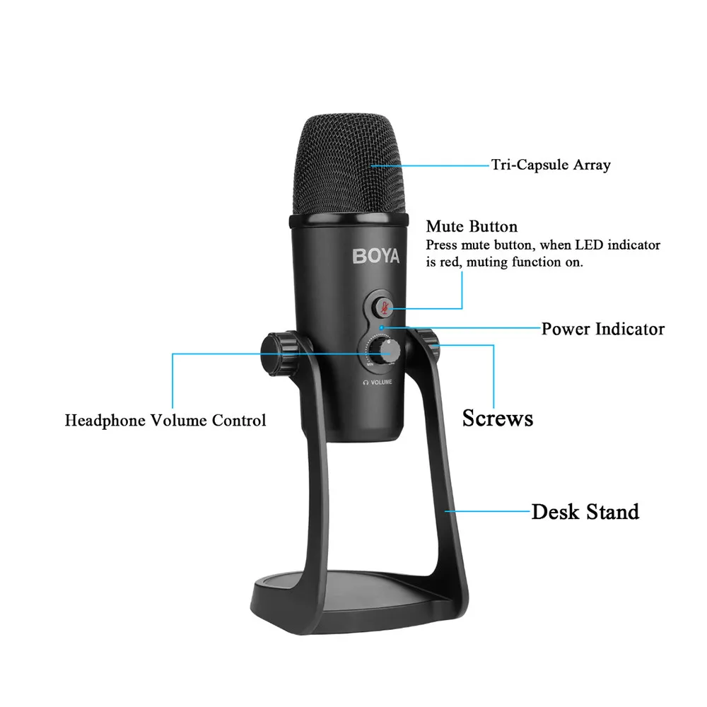 BOYA BY-PM700 USB конденсаторный микрофон с гибким полярным рисунком для компьютерной