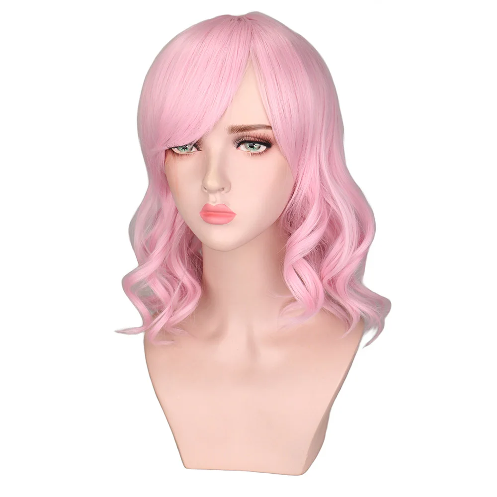 

WHIMSICAL W 12 inch Short Water Wave Light Pink Wigs Synthetic Wig For Women Naural Heat Resistant Hair