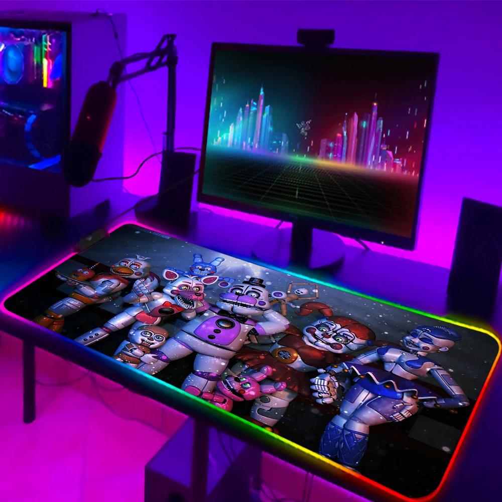 

Glowing Mouse Mat Fnaf Animatronics RGB Mousepad Gamer Mouse Accessories Gaming Mousepad 900x400 Large Mausepad Desk Mat XXL