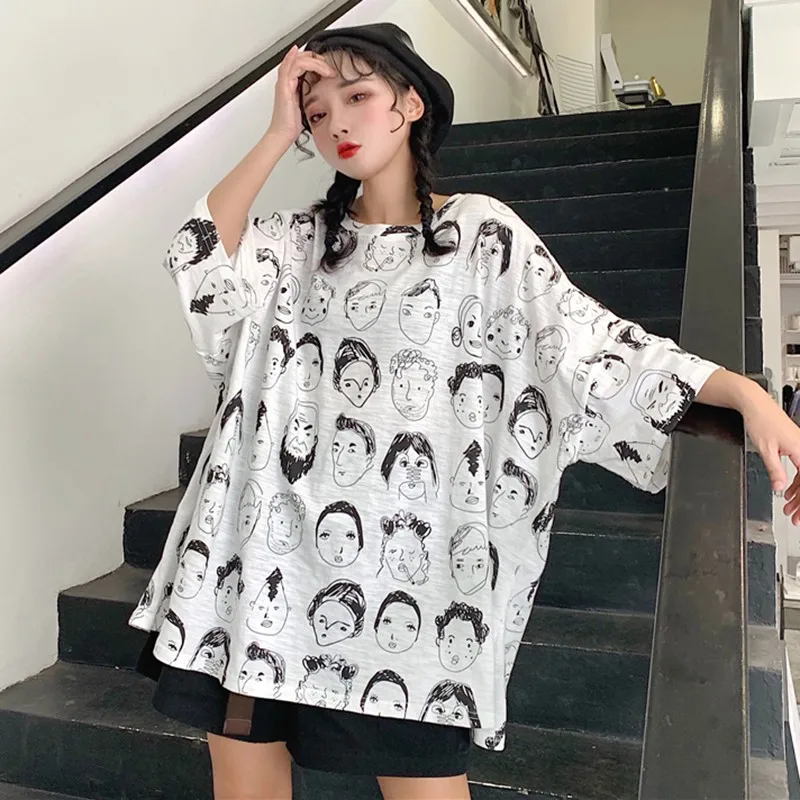 Women Summer Elegant Shirts Loose Short Sleeve Round Neck Graphic Printed Ladies Tee Oversize Clothes | Женская одежда