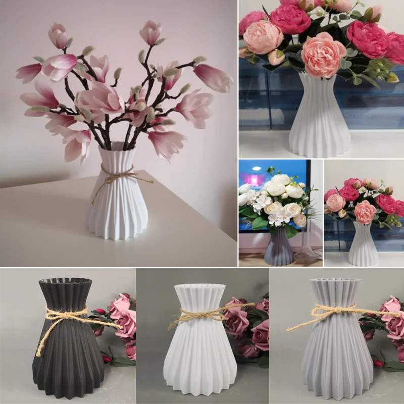 

European Anti-Ceramic Flower Vase Modern Plastic Vases Wedding Decorations Rattan-Like Unbreakable Simplicity Basket Arrangement