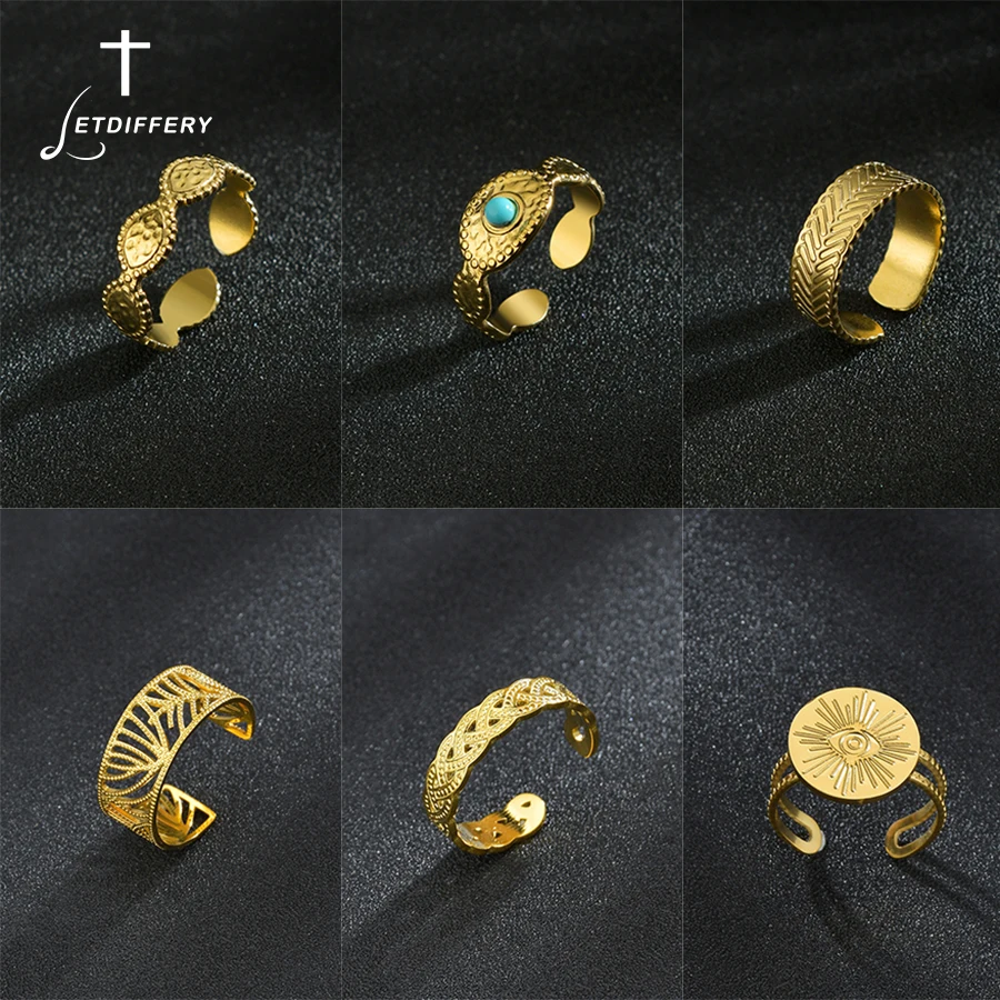 

Letdiffery Bohemia Blue Stone Stainless Steel Women Rings Vintage Geometric Open Ring Jewelry Dropshipping