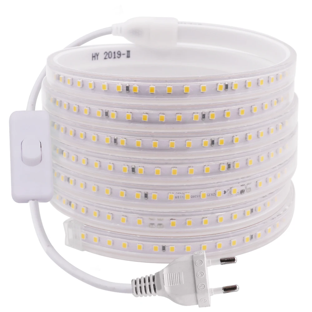 220V Светодиодные ленты светильник 2835 120LED высокое Яркость с регулируемой яркостью