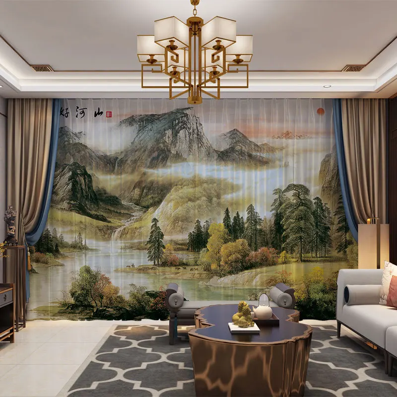 Горы пейзаж китайский стиль 3D индивидуальные фото занавески s драпировка панель
