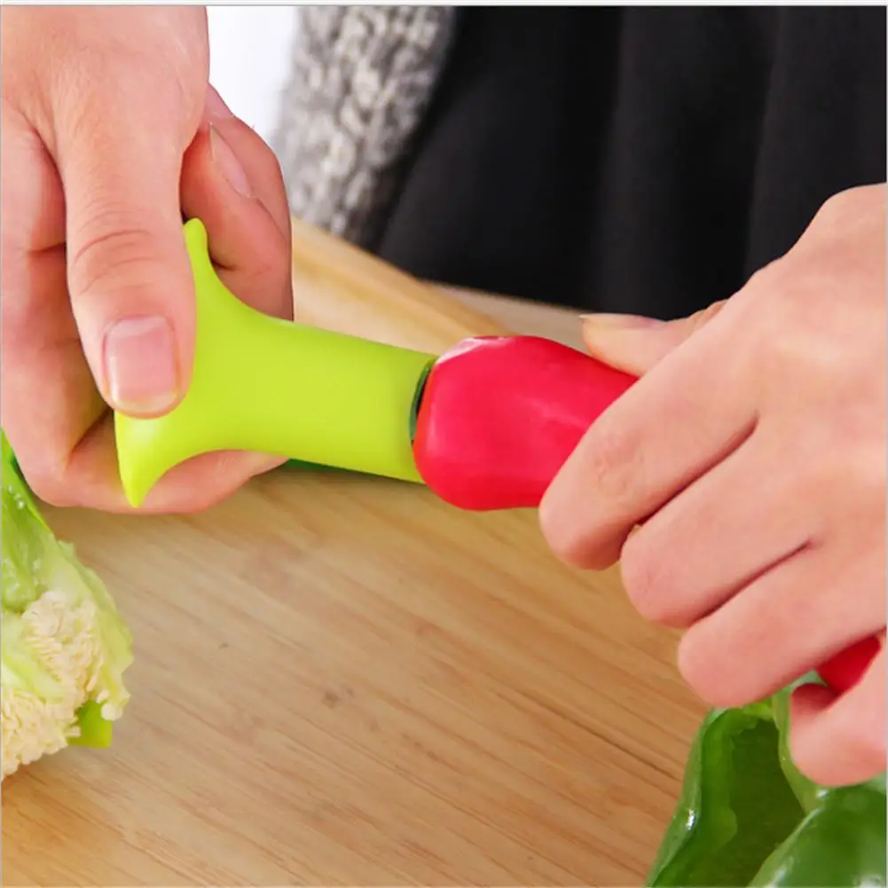 2-in-1 Pepper Corer and Seed Remover, Chili Jalapeno Bell Pepper Cutter Slicer, Green Pepper Fruit Peeler Kitchen Tool image 3