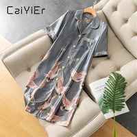 caiyier sexy lingerie silk nightdress short sleeve casual nightgowns women clothing set summer plus size loose sleepshirts m 3xl