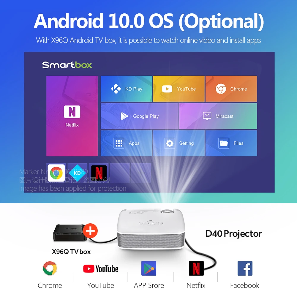 AUN мини проектор D40 3D дома Театр портативный видеопроектор Full HD 1920x1080P видео через