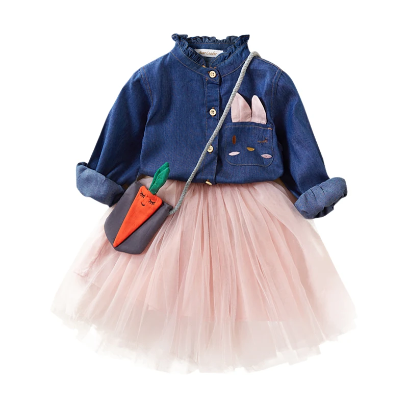 От 2 до 7 лет юбки в сеточку для девочек осенняя джинсовая рубашка с длинными