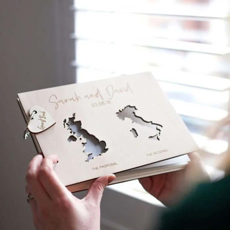 

Guestbook Wedding Wooden Landscape Book,Guest Sign In Wedding Guest Book,A4 Alternatives World Map Lettering Book Album