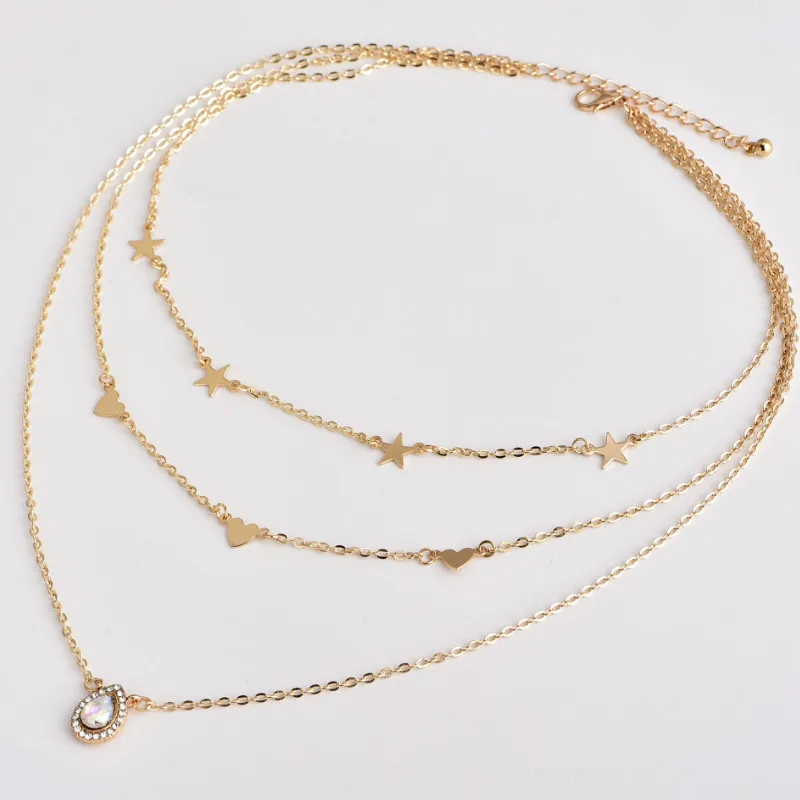 

Women Jewelry Multilayer Star Peach Heart Full Diamond Necklace for Exquisite Gift